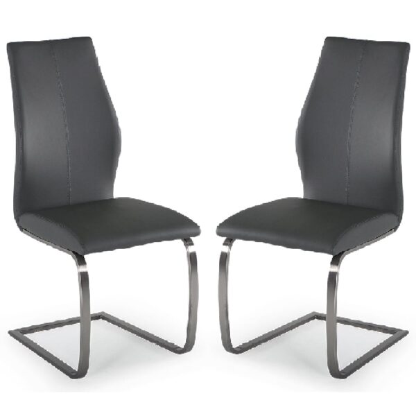 Ithaca Grey Faux Leather Dining Chairs With Chrome Base In Pair