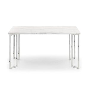 Pamuel Marble Effect Dining Table In White And Steel Frame