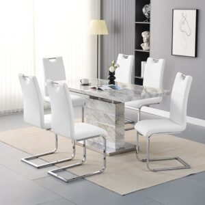 Parini Large Extending Magnesia Dining Table 6 Petra White Chairs