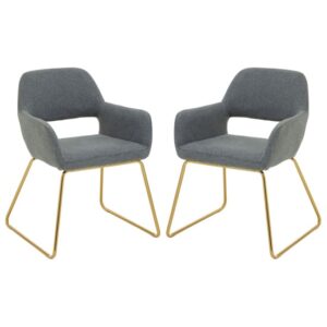 Porrima Grey Fabric Dining Chairs With Gold Base In A Pair