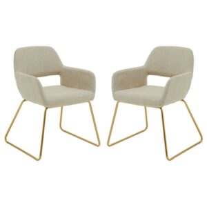 Porrima Natural Fabric Dining Chairs With Gold Base In A Pair