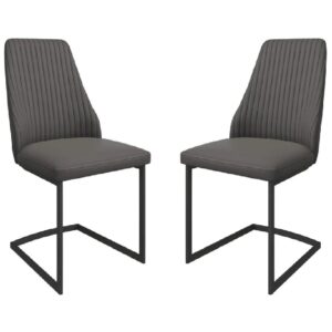 Ramona Dark Grey Leather Dining Chairs With Black Legs In Pair