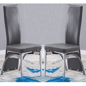 Romeo Grey Faux Leather Dining Chairs With Chrome Legs In Pair