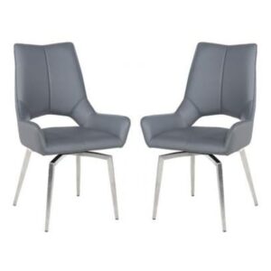 Scissett Grey White Faux Leather Dining Chairs In Pair