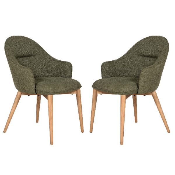 Edmonton Green Fabric Dining Chairs With Oak Legs In Pair