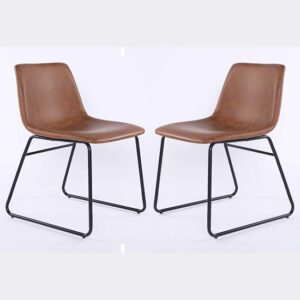 Mattox Tan PU Leather Dining Chairs In Pair