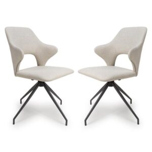 Vercelli Swivel Natural Fabric Dining Chairs In Pair