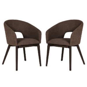 Adria Brown Fabric Dining Chairs With Oak Legs In Pair