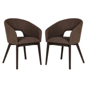 Adria Brown Woven Fabric Dining Chairs In Pair