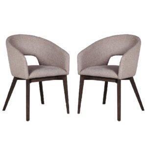 Adria Latte Fabric Dining Chairs With Oak Legs In Pair