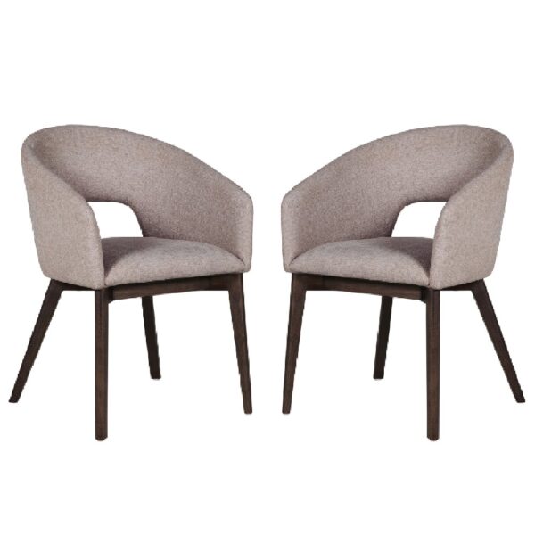 Adria Latte Fabric Dining Chairs With Oak Legs In Pair