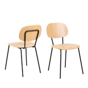 Angola Oak Wooden Dining Chairs With Metal Frame In Pair