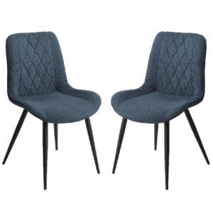 Arta Diamond Stitch Blue Fabric Dining Chairs In Pair