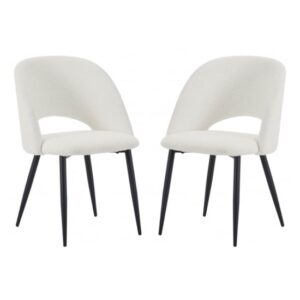 Auburn White Fabric Dining Chairs With Black Legs In Pair