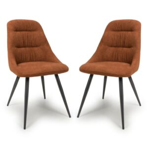 Calhoun Burnt Orange Linen Effect Fabric Dining Chairs In Pair