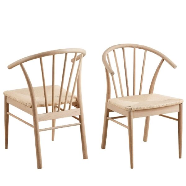 Canby White And Oak Wooden Dining Chairs With Armrest In Pair