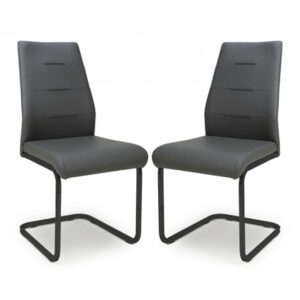 Carlton Dark Grey Leather Dining Chairs With Black Legs In Pair