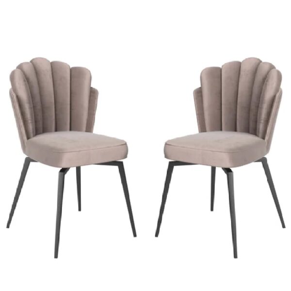 Fairbanks Mink Fabric Dining Chairs With Black Legs In Pair