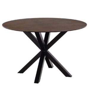 Hebron Ceramic Round Dining Table With Metal Base In Rustic Brown