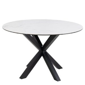 Hebron Ceramic Round Dining Table With Metal Base In White