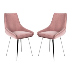 Laceby Pink Fabric Dining Chairs With Chrome Legs In Pair