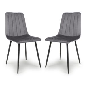 Leuven Grey Brushed Velvet Dining Chairs In Pair