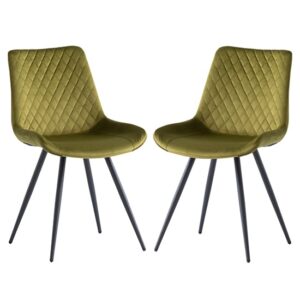 Maija Olive Velvet Dining Chairs With Black Legs In Pair