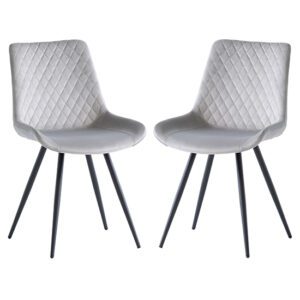 Maija Silver Velvet Dining Chairs With Black Legs In Pair