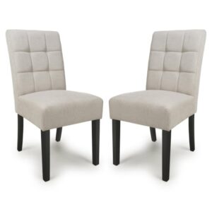 Mendoza Natural Fabric Dining Chairs With Black Legs In Pair