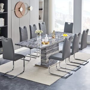 Parini Large Extending Melange Dining Table 8 Petra Grey Chairs