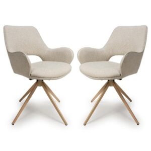 Playa Swivel Natural Fabric Dining Chairs In Pair