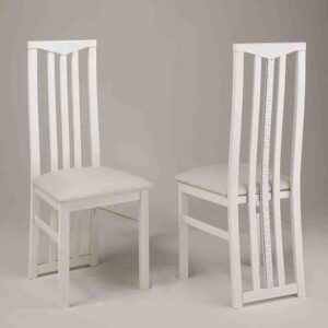 Regal White Wooden Dining Chairs In Pair