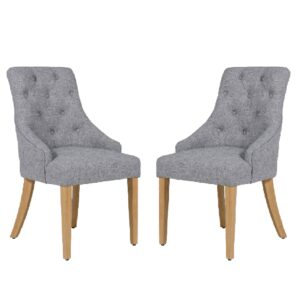 Reston Dark Grey Fabric Dining Chairs With Oak Legs In Pair