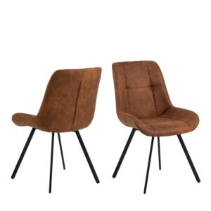 Walker Brown Fabric Dining Chairs With Black Legs In Pair