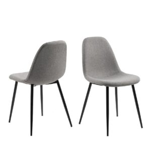 Wellford Light Grey Fabric Dining Chairs With Black Legs In Pair