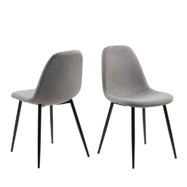 Wellford Light Grey Fabric Dining Chairs With Black Legs In Pair