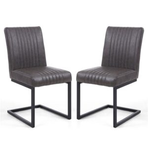 Aboba Grey Leather Dining Chairs With Metal Legs In Pair