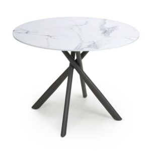 Accro White Glass Top Dining Table With Metal Black Legs