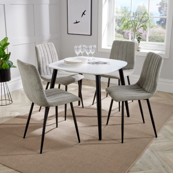 Arta Square White Wooden Dining Table 4 Light Grey Straight Chairs