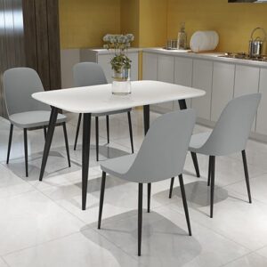 Arta White Wooden Dining Table 4 Curve Plastic Grey Chairs