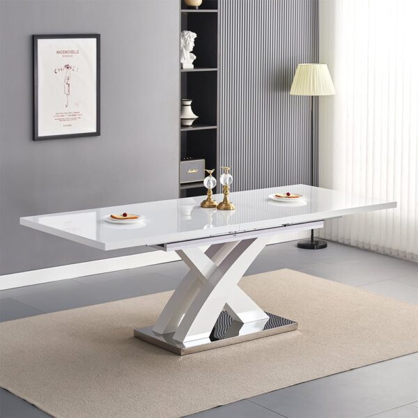 Axara Large Extending High Gloss Dining Table In White