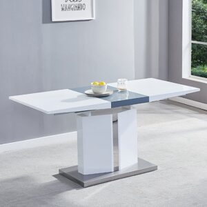 Belmonte Small High Gloss Extending Dining Table In White Grey