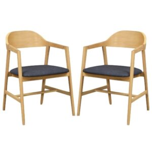 Cairo Natural Oak Wooden Carver Dining Chairs In Pair