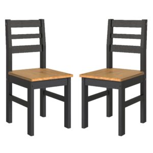 Consett Black And Oak Wooden Dining Chairs In Pair