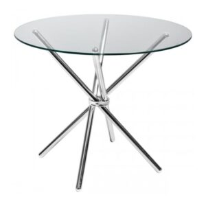 Criss Cross Round Clear Glass Dining Table With Chrome Legs