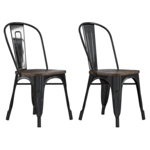 Findlay Wooden Dining Chairs With Metal Frame In Pair