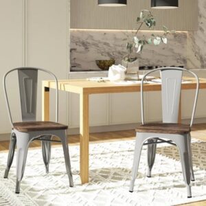 Findlay Wooden Dining Chairs With Silver Metal Frame In Pair