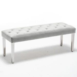 Kepro Velvet Upholstered Dining Bench In Dove Grey