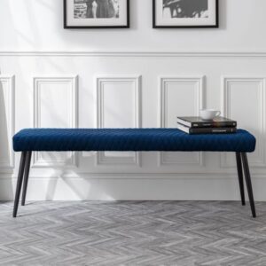 Lakia Low Velvet Upholstered Dining Bench In Blue