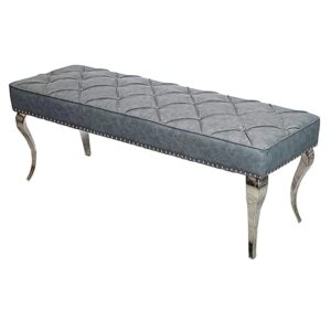 Laval Small Leather Dining Bench In Dark Grey